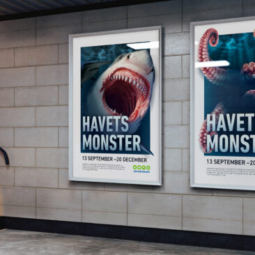 Posterdesign, eget projekt "Havets monster". Här med de båda affischerna inom serien.
