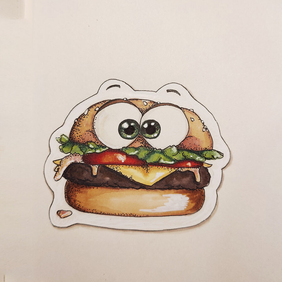 The100dayproject. Illustration av en hamburgare med ögon.